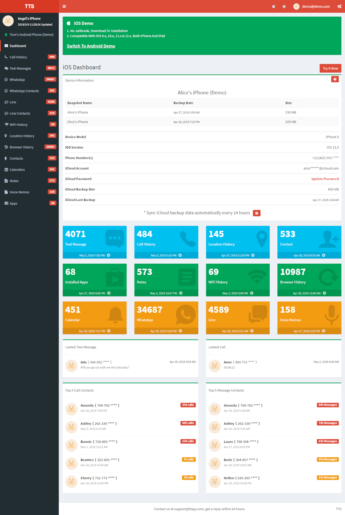 TTSPY software de monitorização de telemóveis ios exemplo